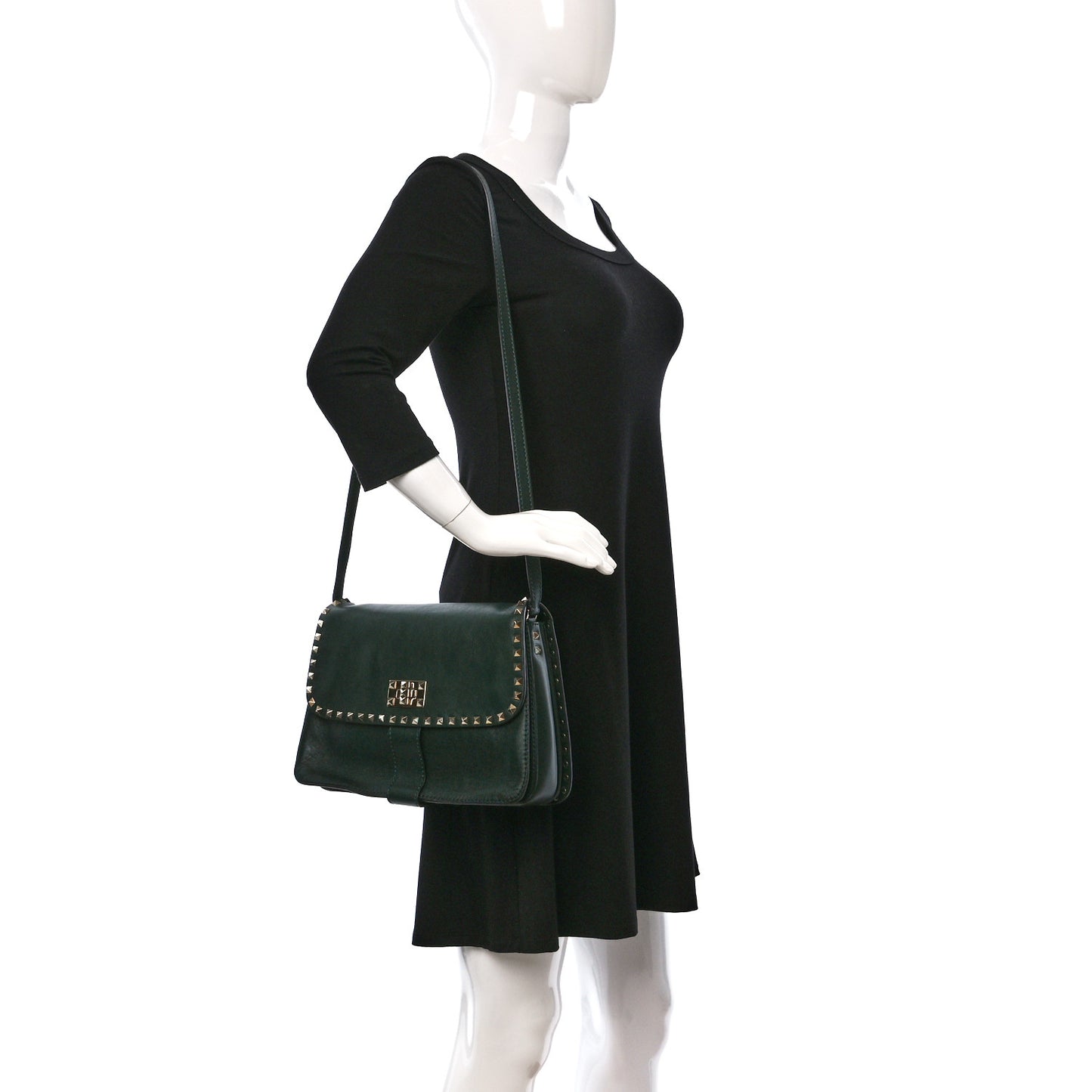 Vitello Rockstud Shoulder Flap Bag Green