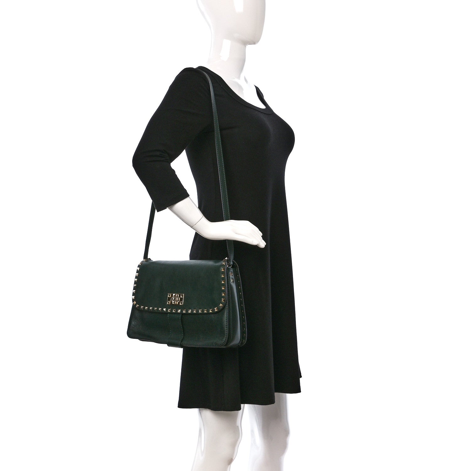 Valentino Garavani Vitello Rockstud Shoulder Flap Bag Green 2 of 10