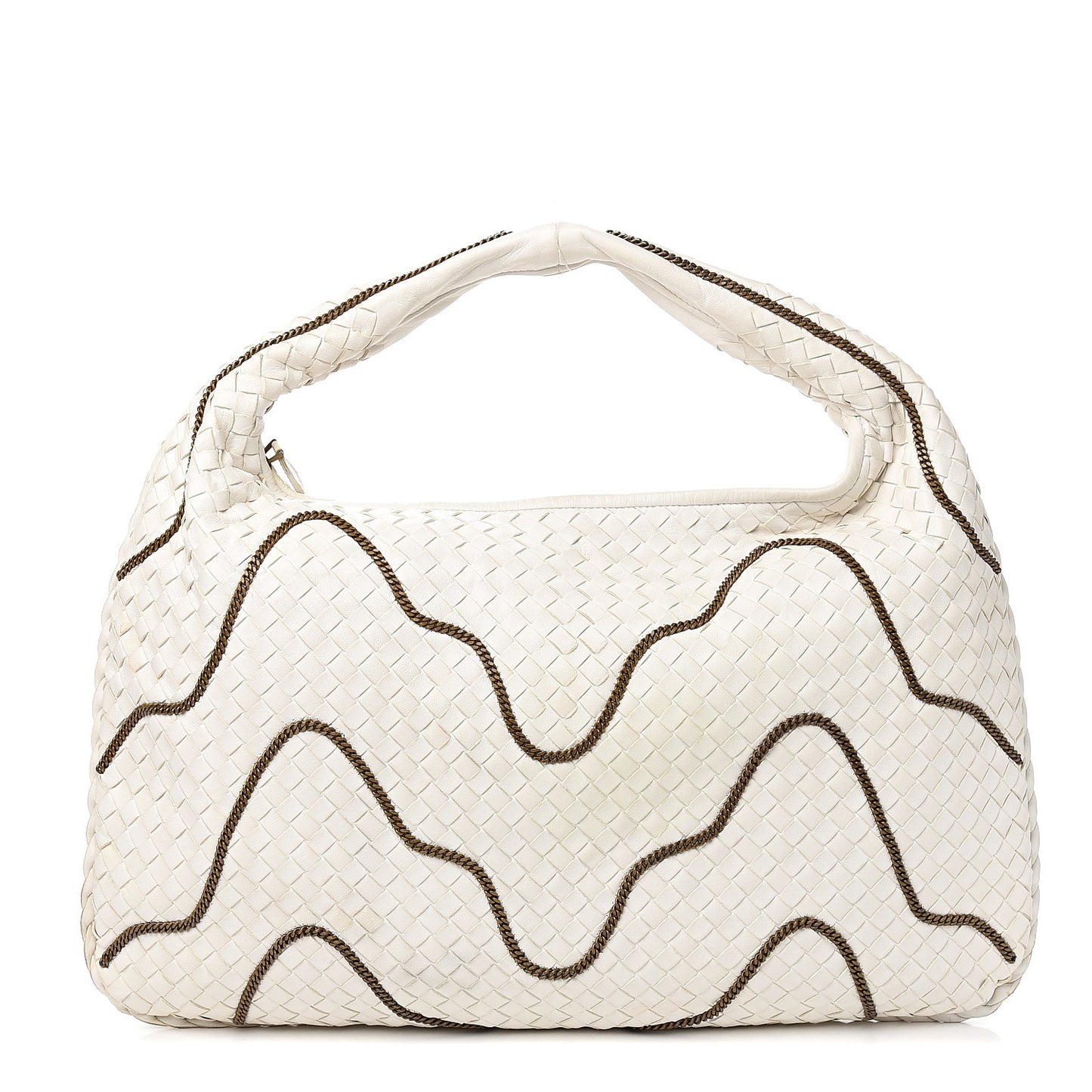 Nappa Intrecciato Medium Veneta Chain Hobo White