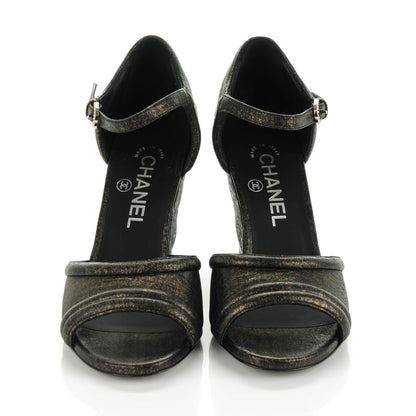 Chanel Lambskin Quilted Fantasy Wedge Sandals 36.5 Black Gold 2 of 8
