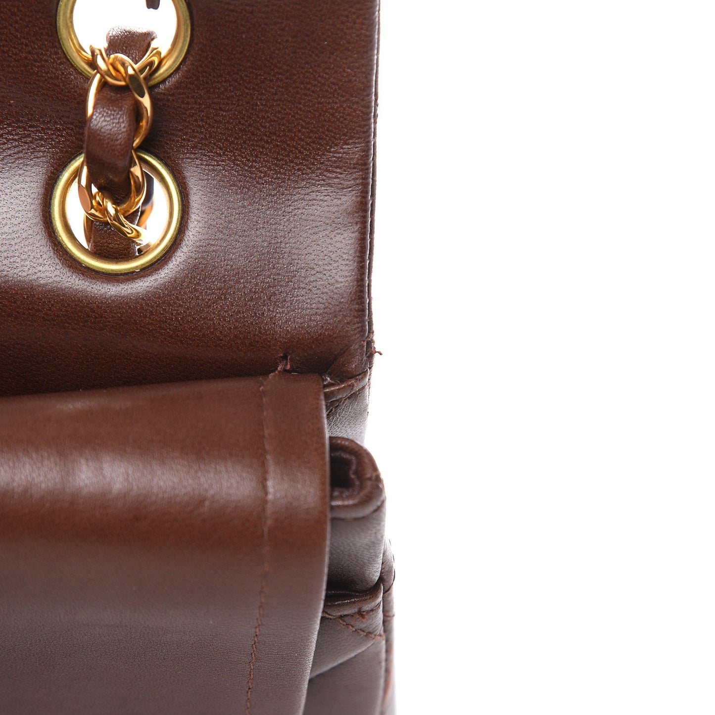 Lambskin Quilted Medium Double Flap Brown