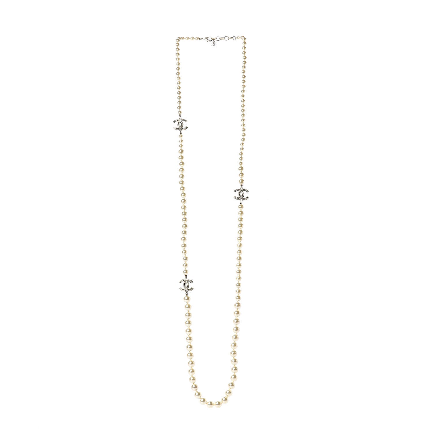Chanel Graduated Pearl Crystal CC Long Necklace Black Gold 3 of 5
