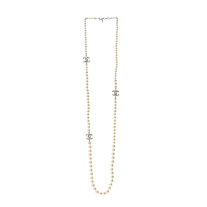 Chanel Graduated Pearl Crystal CC Long Necklace Black Gold 3 of 5