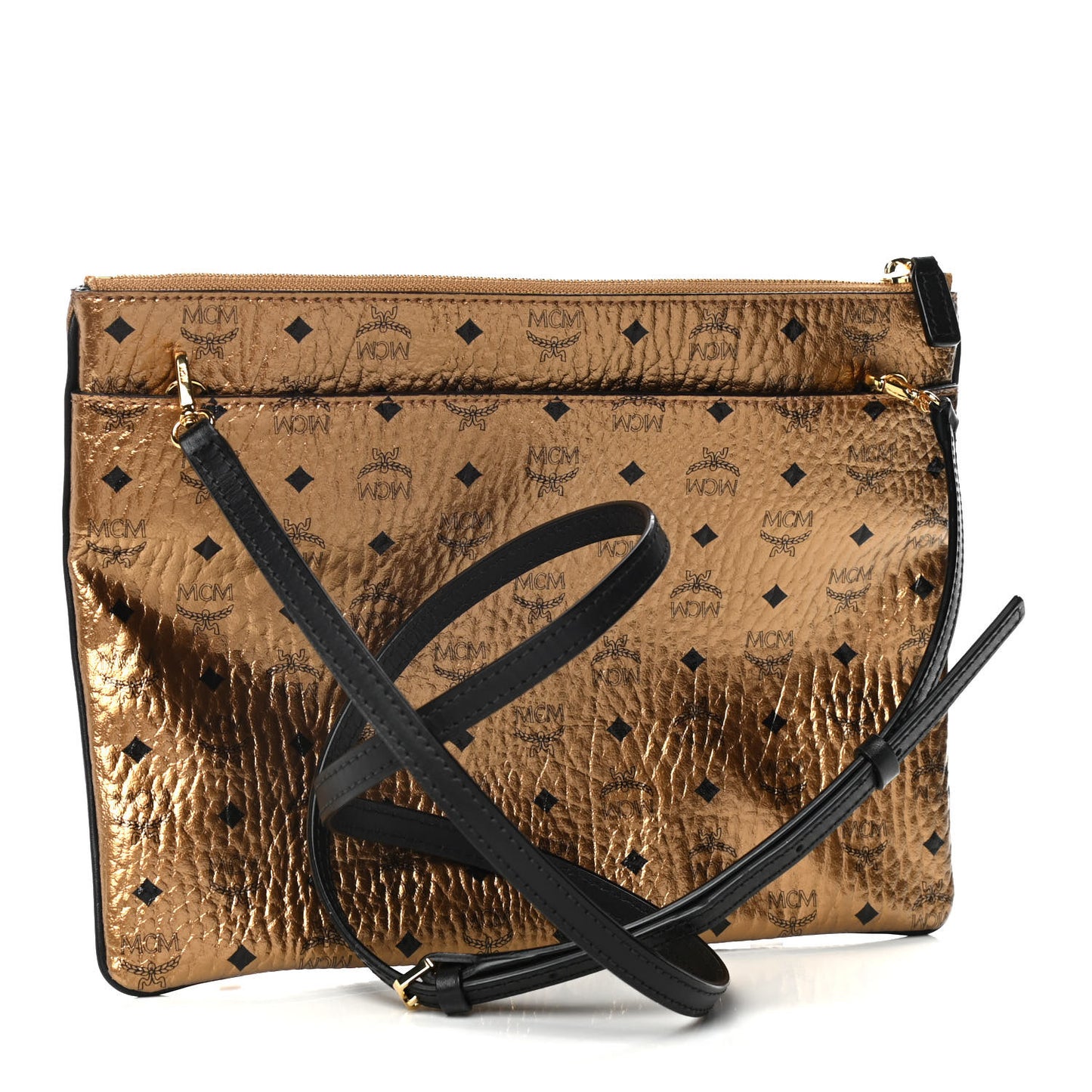 Metallic Visetos Medium Crossbody Pouch Gold