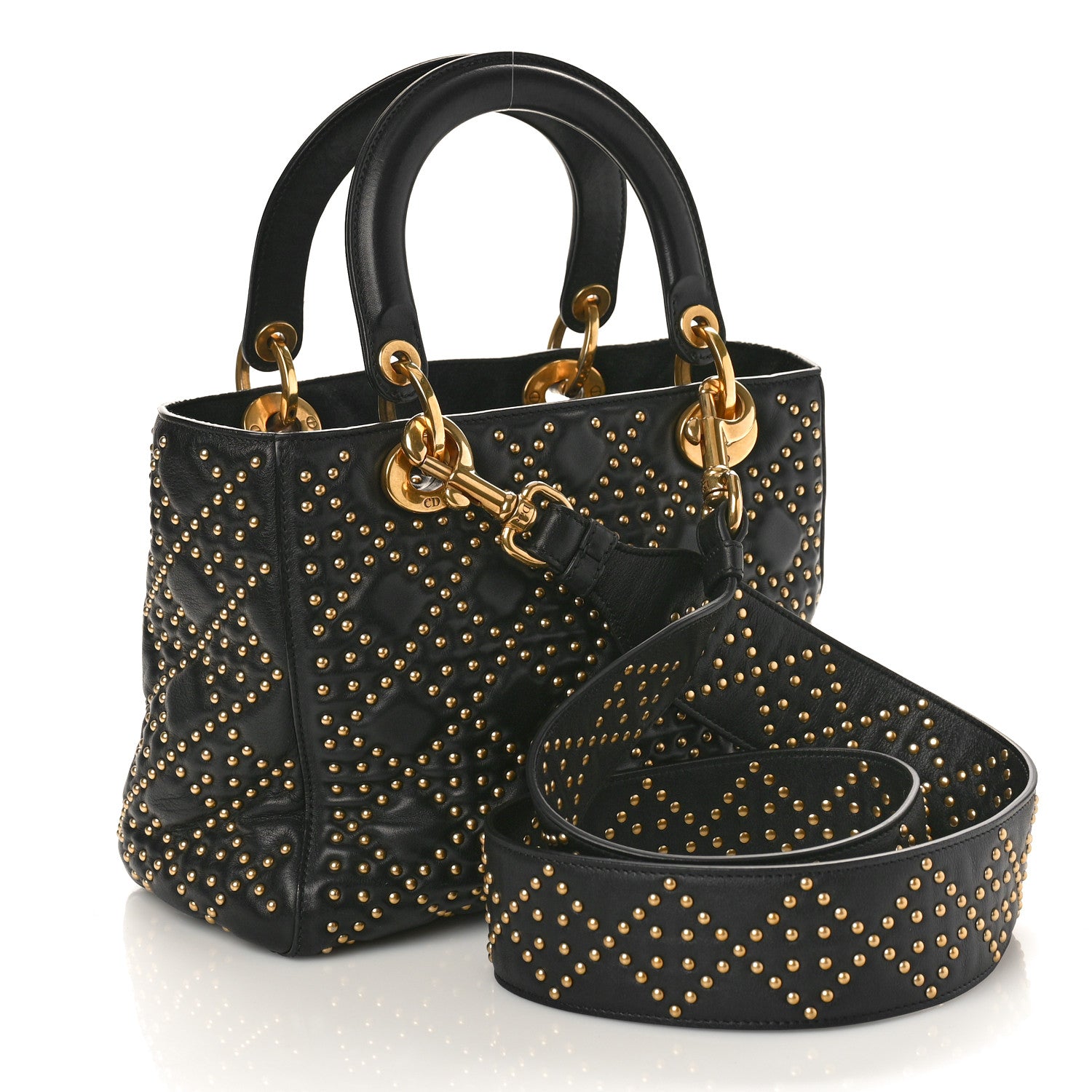 Christian Dior Calfskin Cannage Studded Medium Supple Lady Dior Black 2 of 8