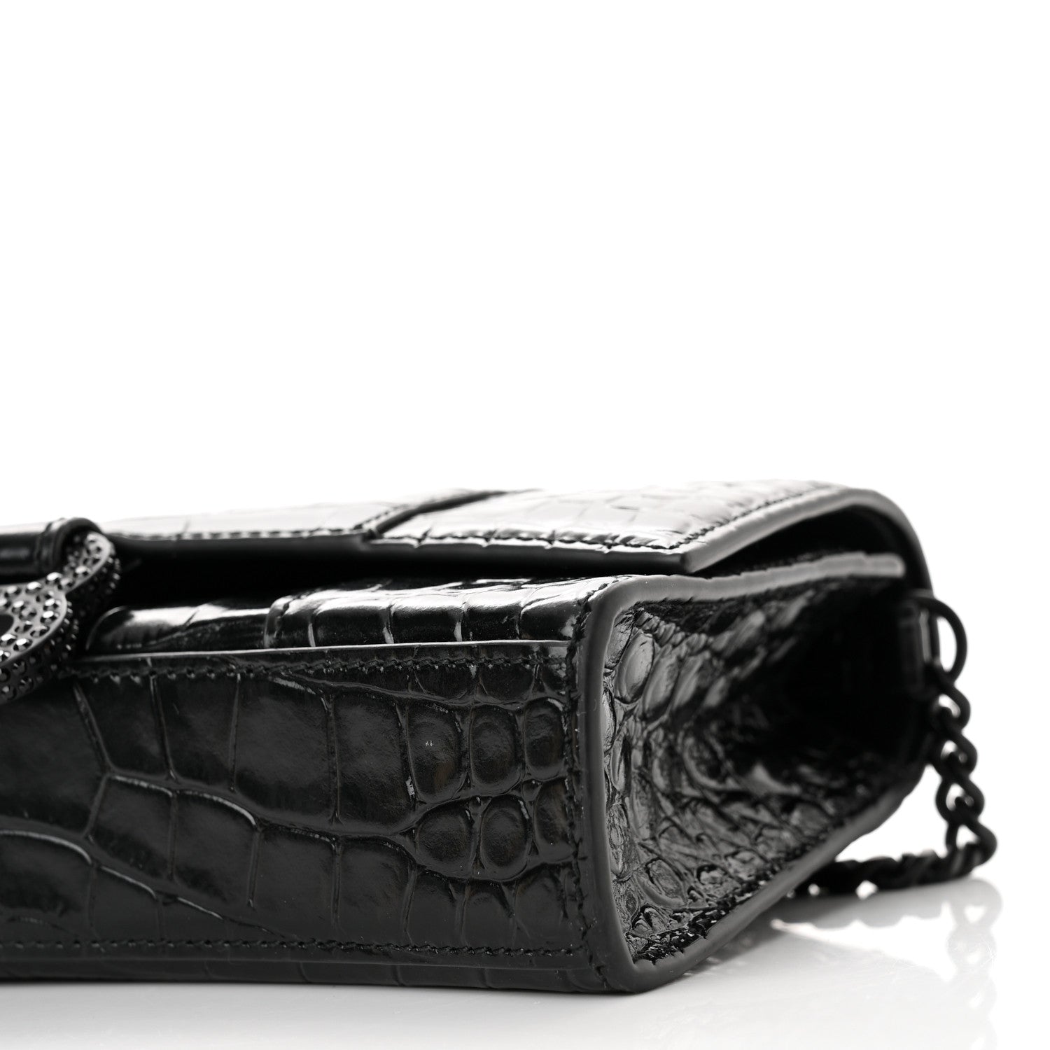 Balenciaga Shiny Calfskin Monochrome Crocodile Embossed Hourglass Chain Bag Black 9 of 9