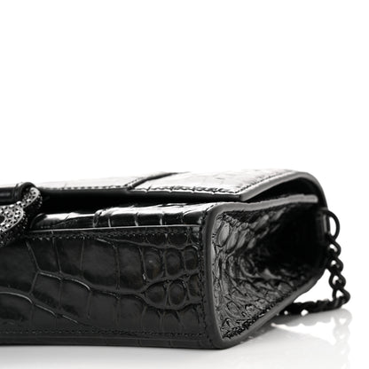 Balenciaga Shiny Calfskin Monochrome Crocodile Embossed Hourglass Chain Bag Black 9 of 9