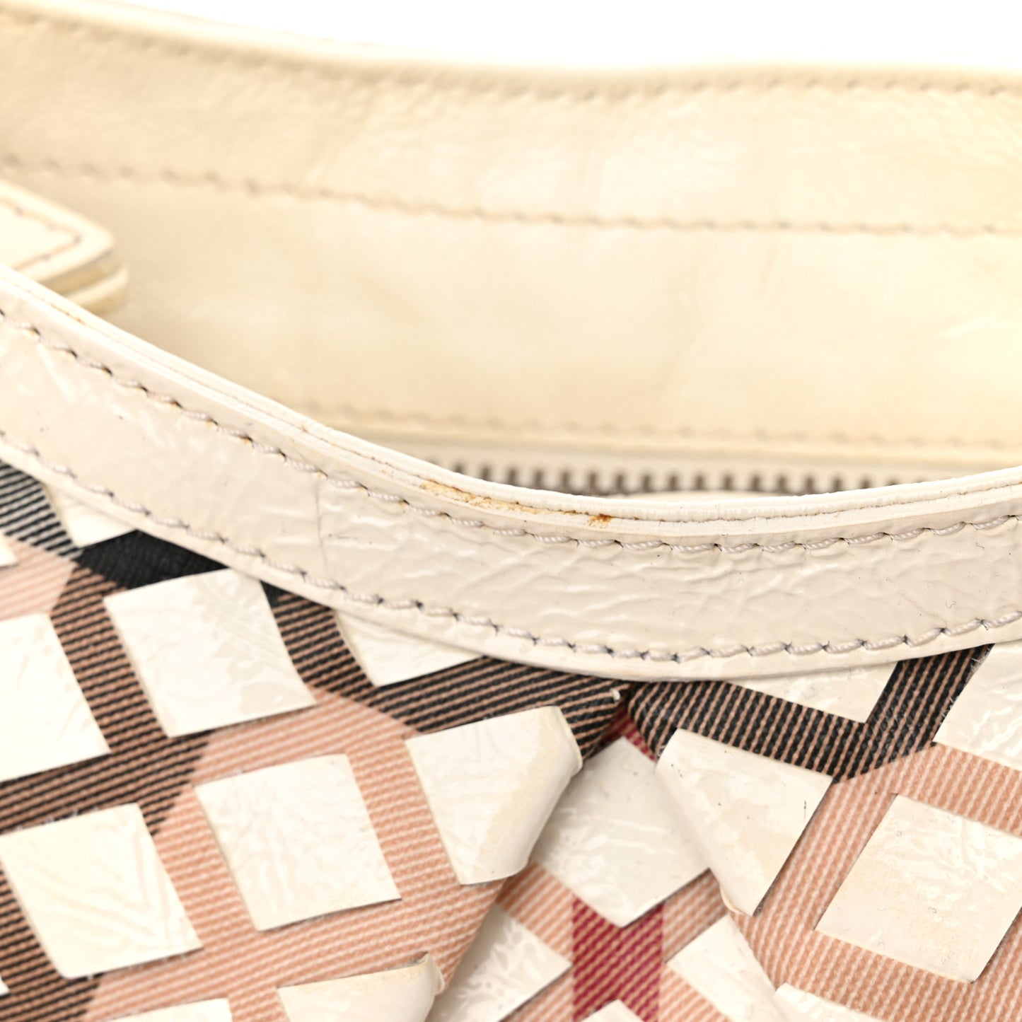 Patent Canvas Woven Nova Check Shoulder Bag White