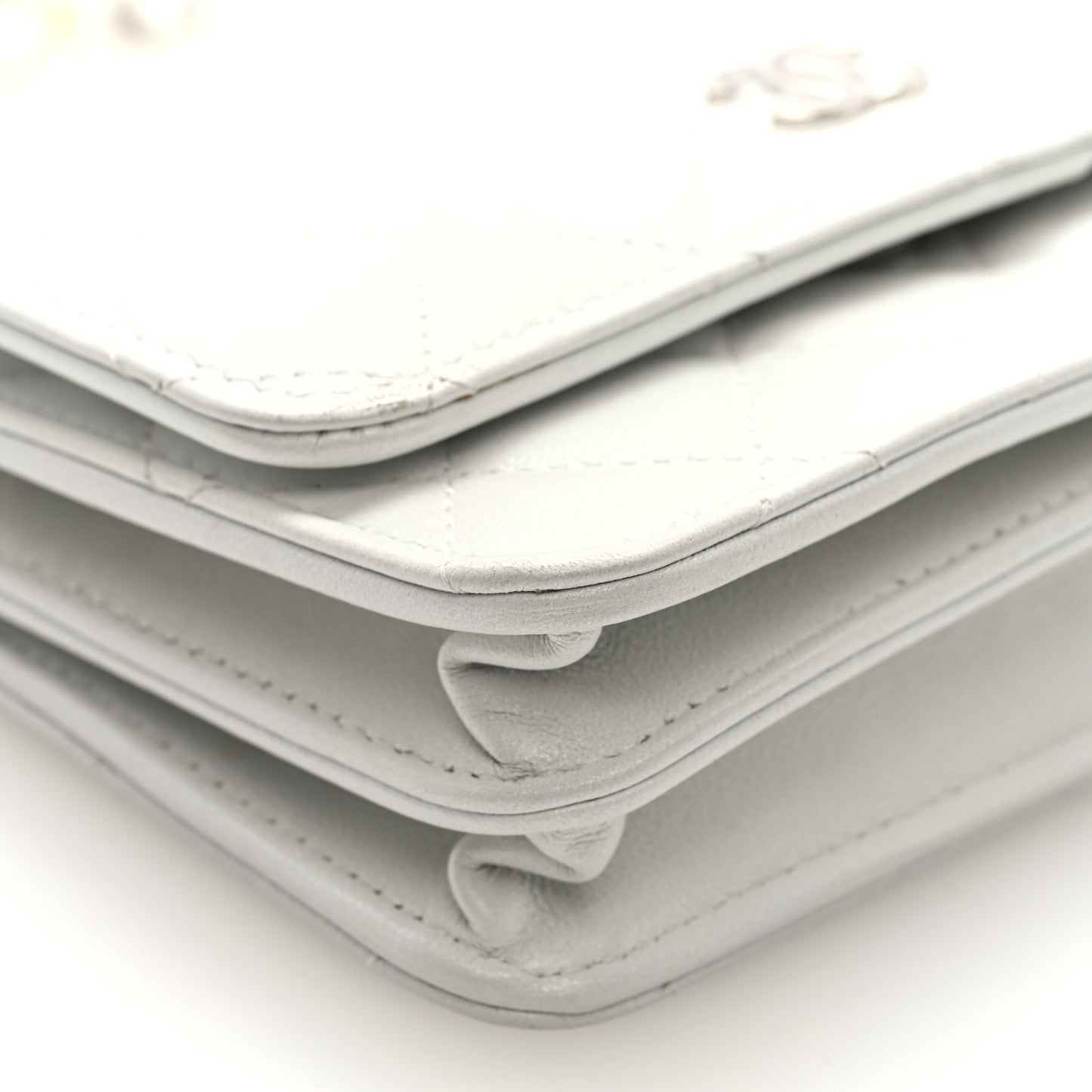 Lambskin Quilted Mini Pearl Wallet On Chain WOC White