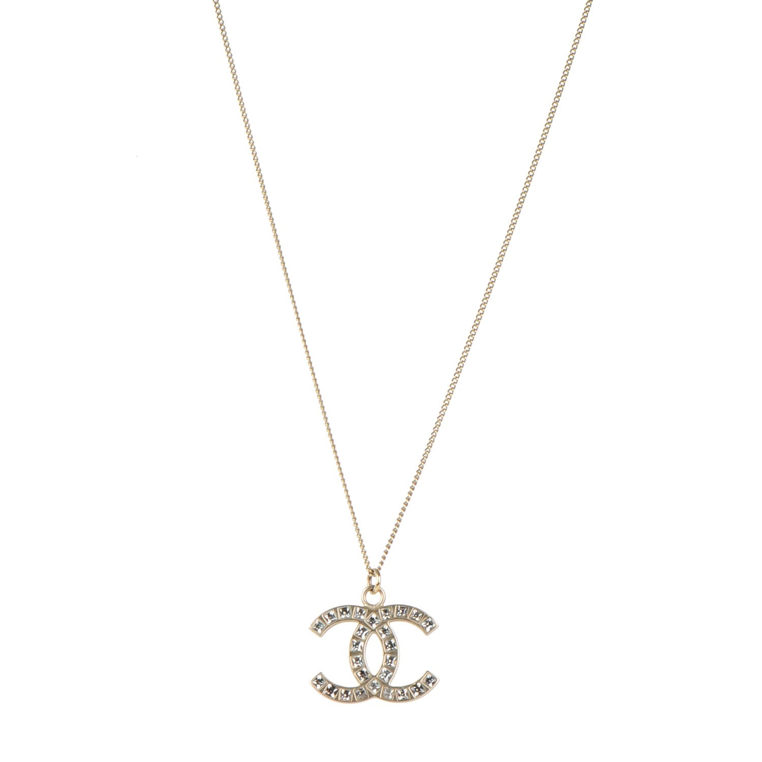 Chanel Baguette Crystal CC Necklace Light Gold 1 of 4