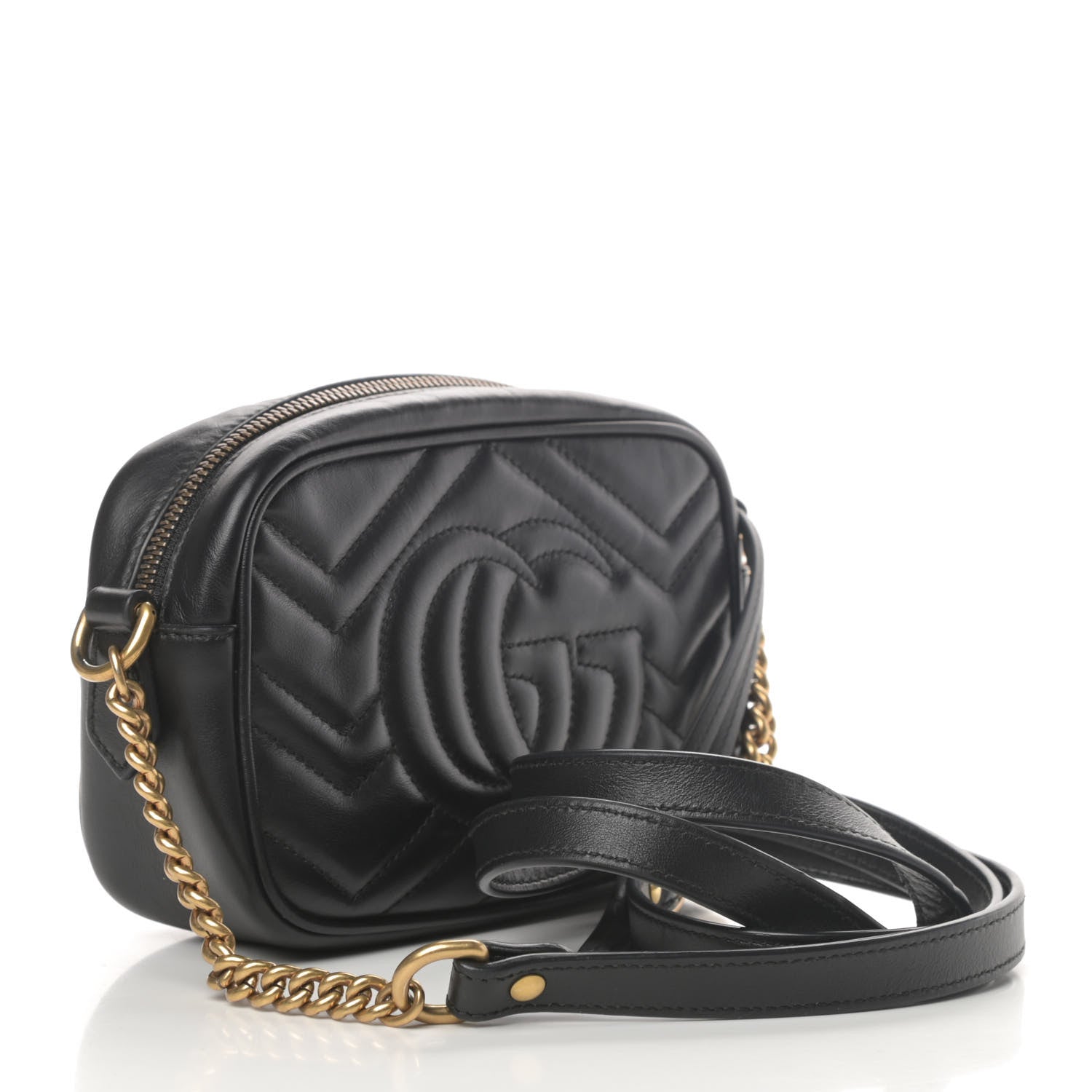 Gucci Calfskin Matelasse Mini GG Marmont Chain Shoulder Bag Black 3 of 11