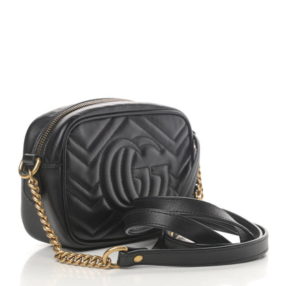 Gucci Calfskin Matelasse Mini GG Marmont Chain Shoulder Bag Black 3 of 11
