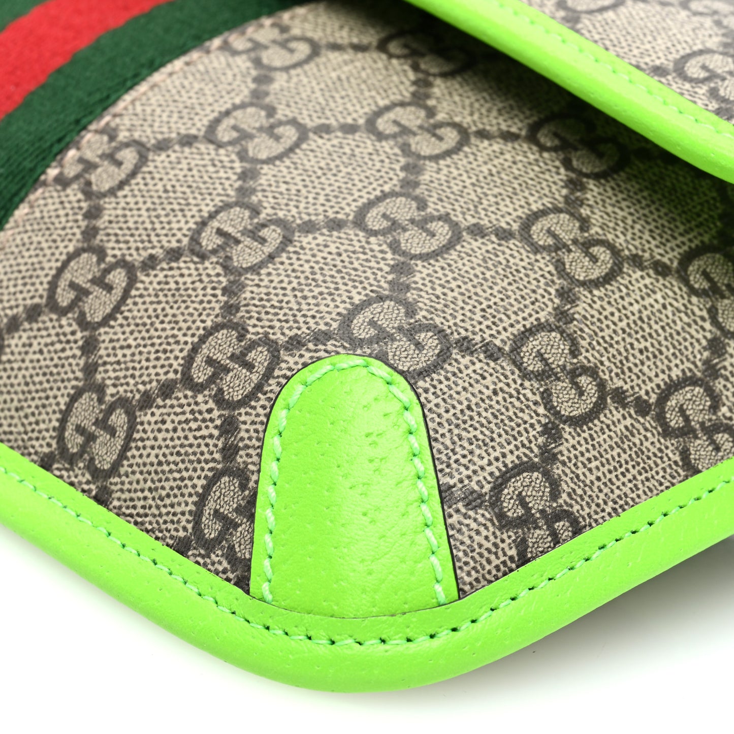 GG Supreme Monogram Web Small Ophidia Belt Bag Beige Ebony Electric Green