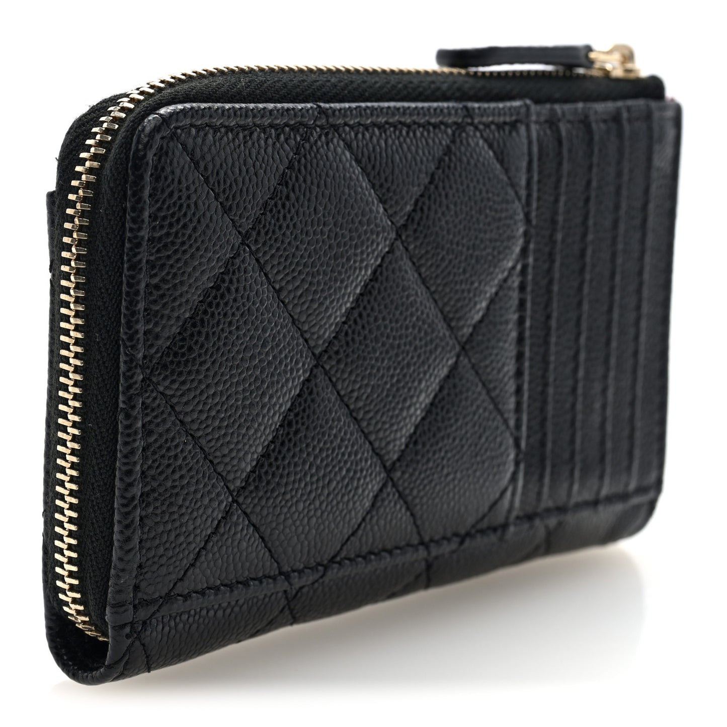 Caviar Quilted CC Zip Around Card Holder Black
