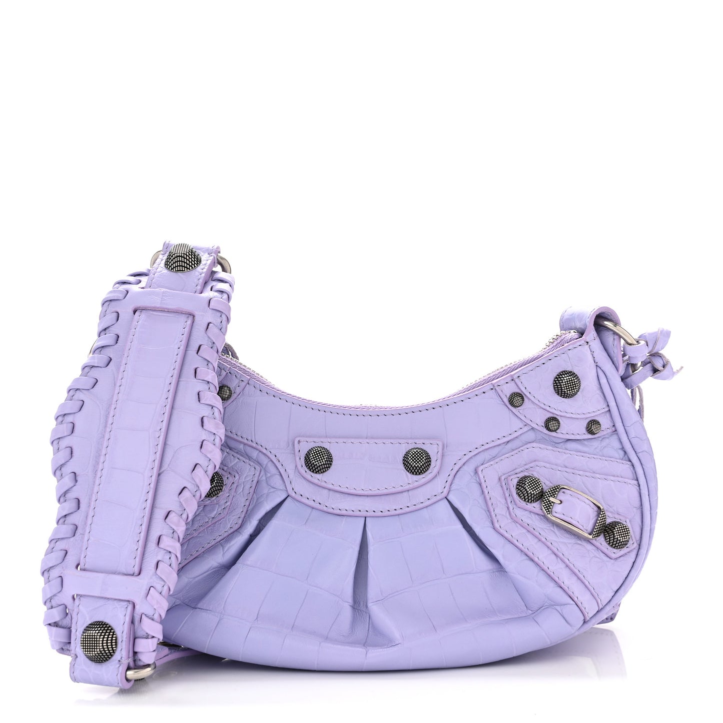 Extra Supple Calfskin Crocodile Embossed Le Cagole Shoulder Bag XS Lilac