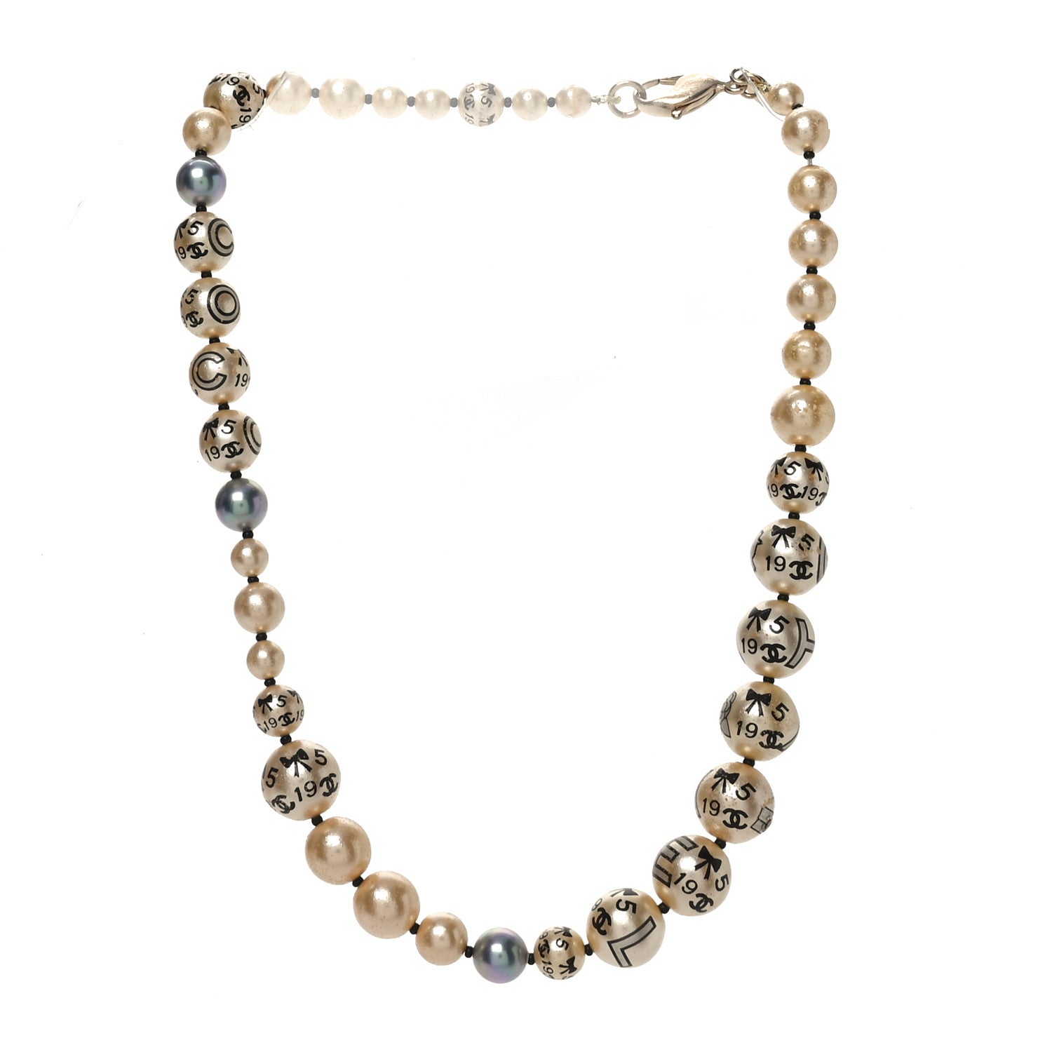 Chanel Painted Pearl CC Short Necklace Black Gold 4 of 8