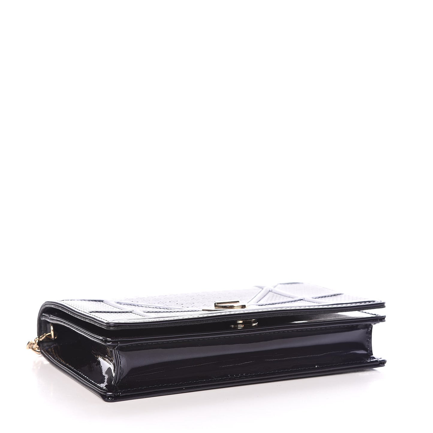 Metallic Patent Micro-Cannage Diorama Wallet on Chain Pouch Navy Blue