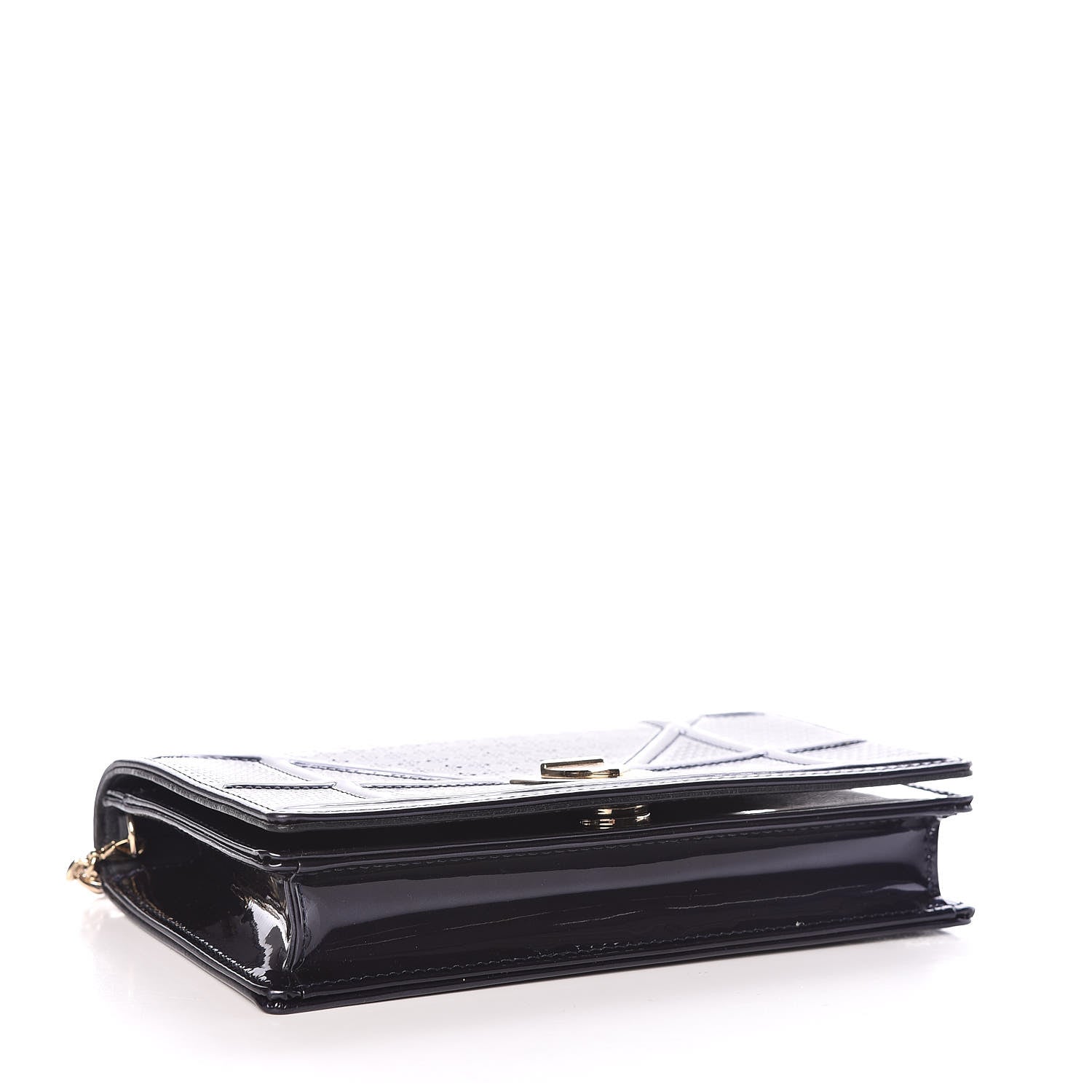 Christian Dior Metallic Patent Micro-Cannage Diorama Wallet on Chain Pouch Navy Blue 4 of 14