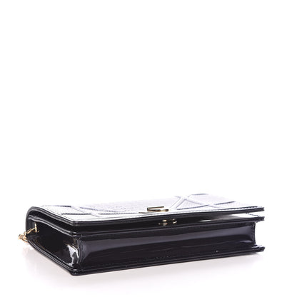 Christian Dior Metallic Patent Micro-Cannage Diorama Wallet on Chain Pouch Navy Blue 4 of 14