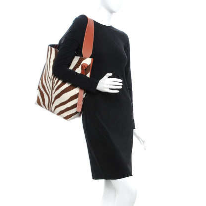 Celine Shiny Smooth Calfskin Zebra Printed Calf Hair Small Twisted Cabas Chalk Brick 2 of 12