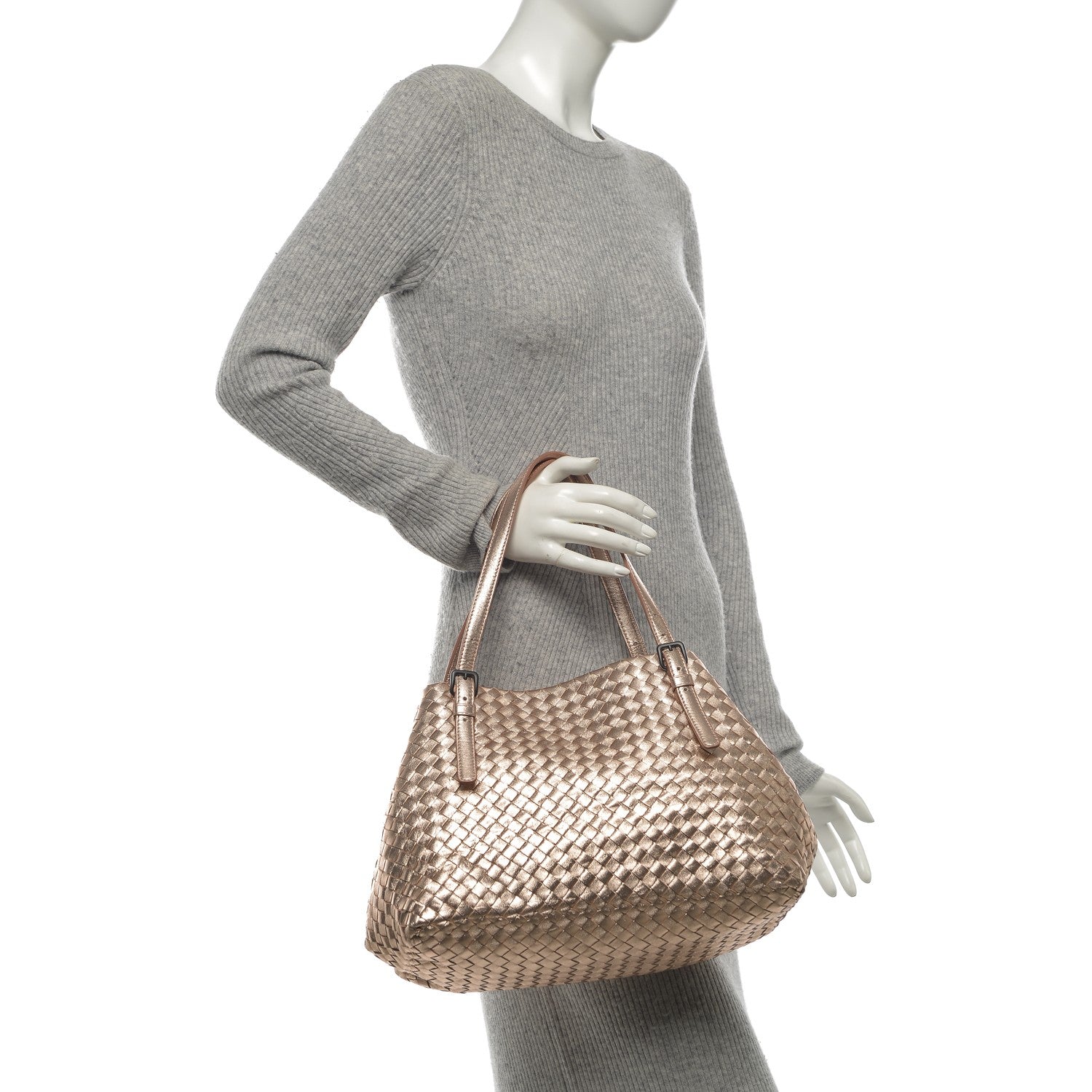 Bottega Veneta Metallic Grosgrain Intrecciato Medium A Shape Seamless Tote Rose Gold 2 of 9