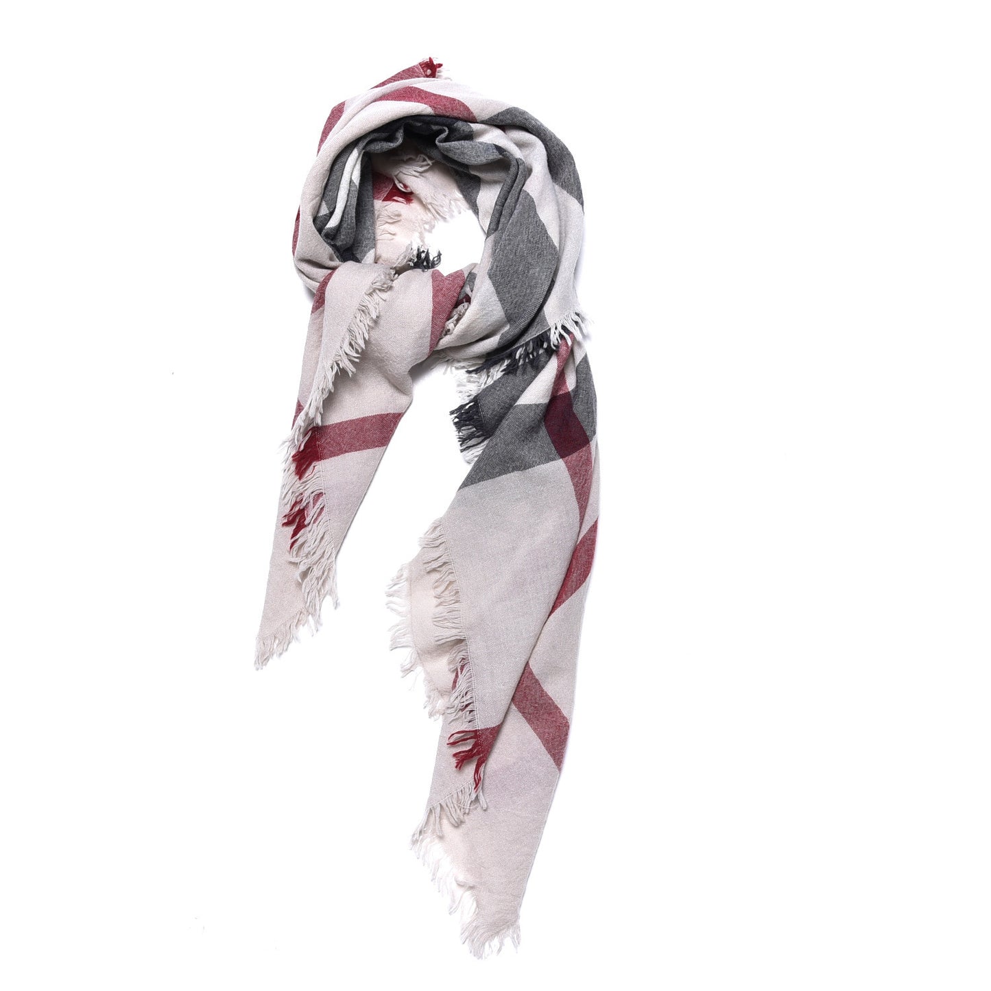 Merino Wool Check Square Scarf Stone