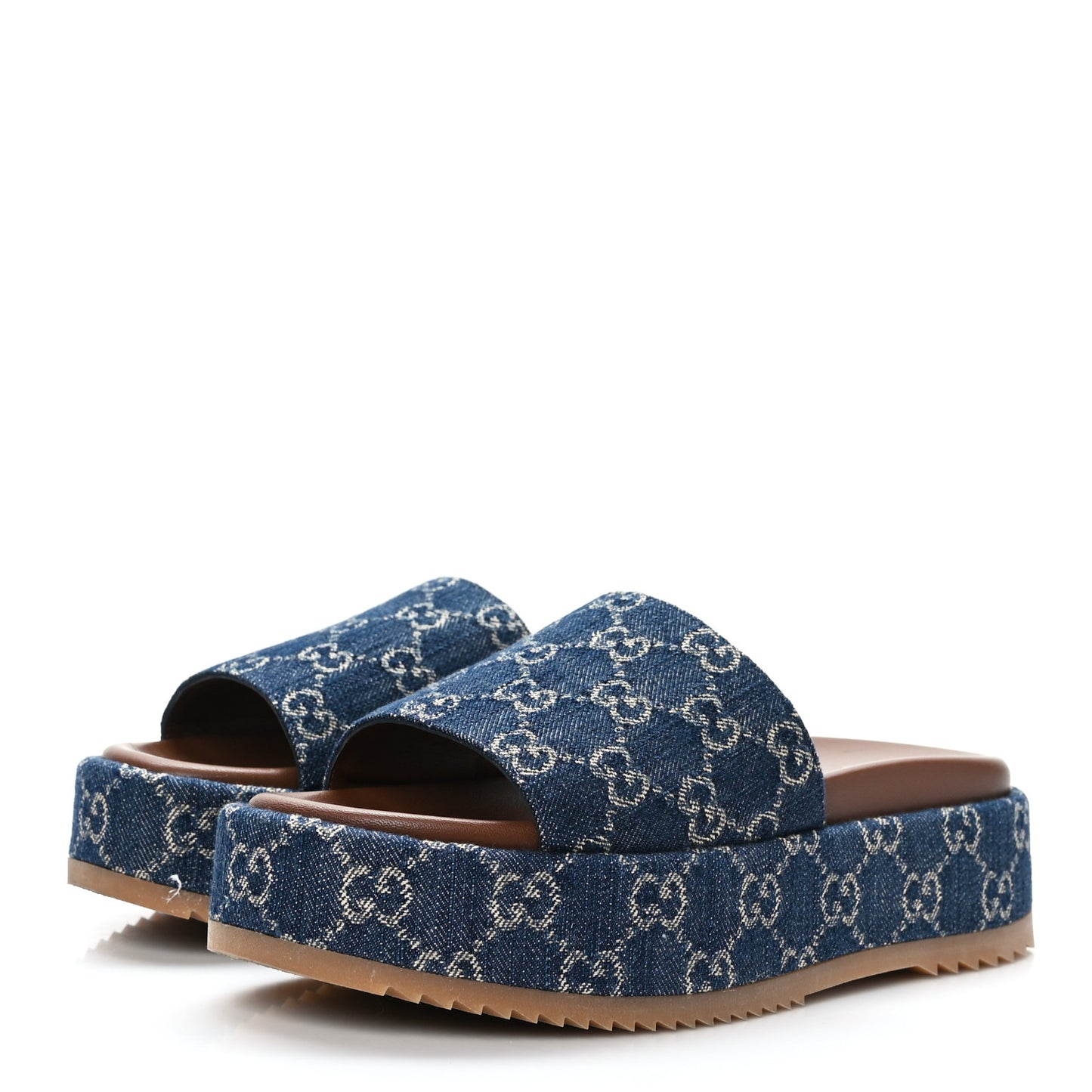 New Denim GG Monogram Angelina Platform 55mm Slide Sandals 38 Blue Tea