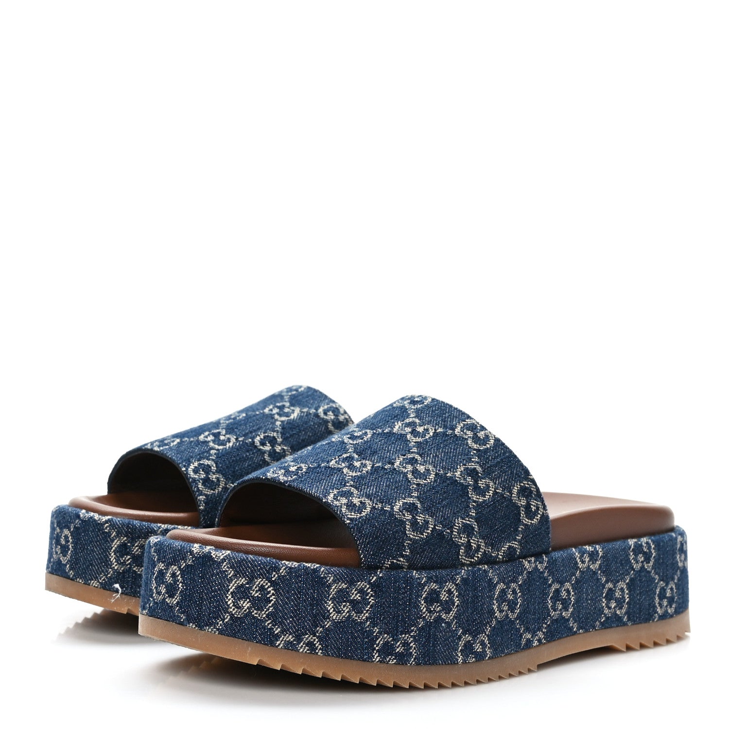 Gucci New Denim GG Monogram Angelina Platform 55mm Slide Sandals 38 Blue Tea 3 of 8