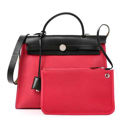Hermes Vache Hunter Toile Herbag Zip 31 PM Rose Extreme Kaki 3 of 11