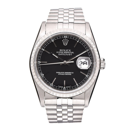 Rolex Stainless Steel 36mm Oyster Perpetual Datejust Watch Black 16220 1 of 7