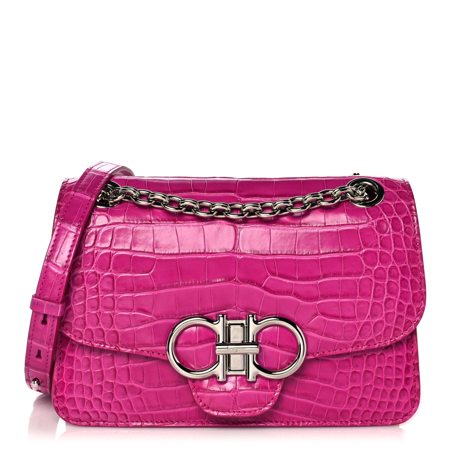 Salvatore Ferragamo Crocodile Gancio Shoulder Bag Cerise 1 of 15