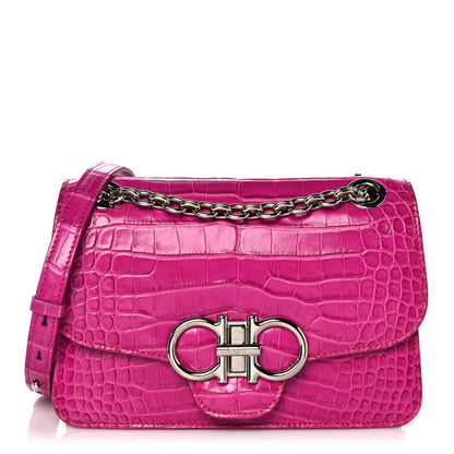 Salvatore Ferragamo Crocodile Gancio Shoulder Bag Cerise 1 of 15