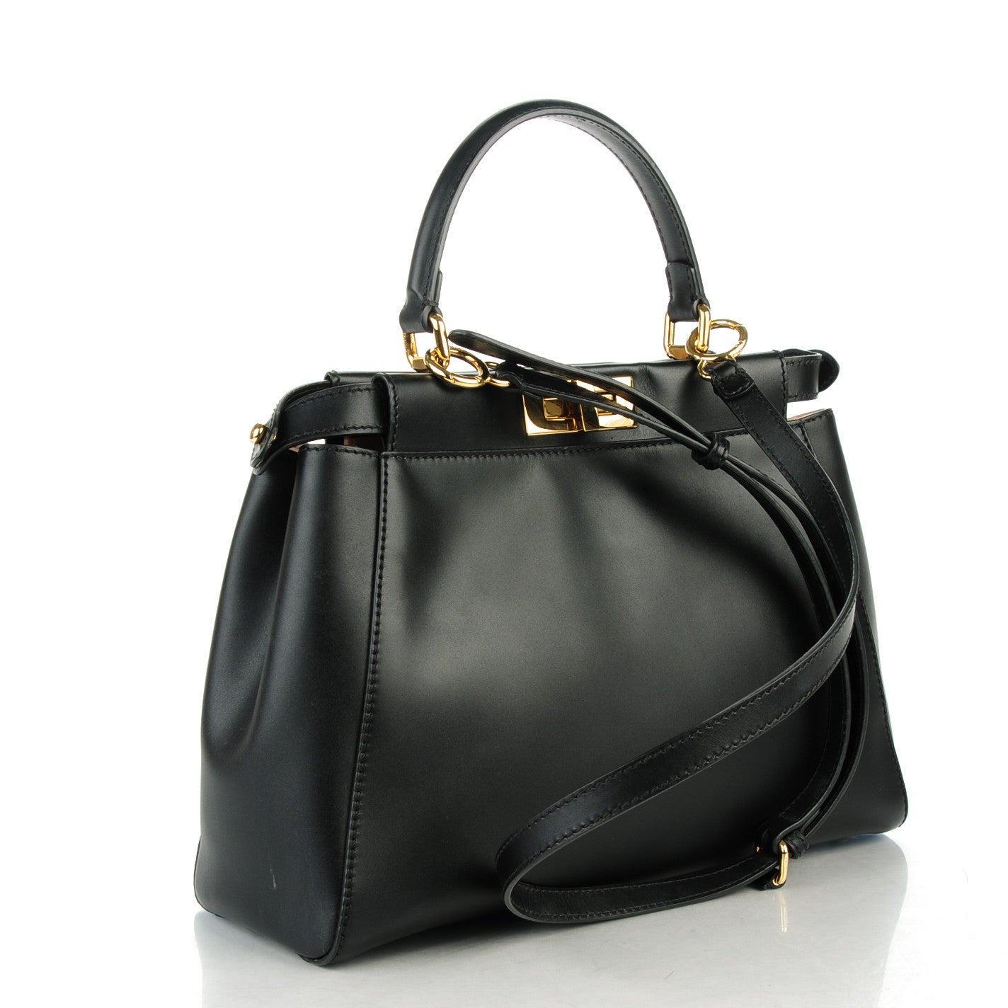 Fendi Vitello Morgan Shiny Nappa Medium Peekaboo Iconic Satchel Black Rosa Plaster 3 of 8