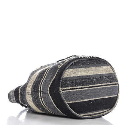 Chanel Striped Canvas Deauville Drawstring Bag Grey Black 4 of 7