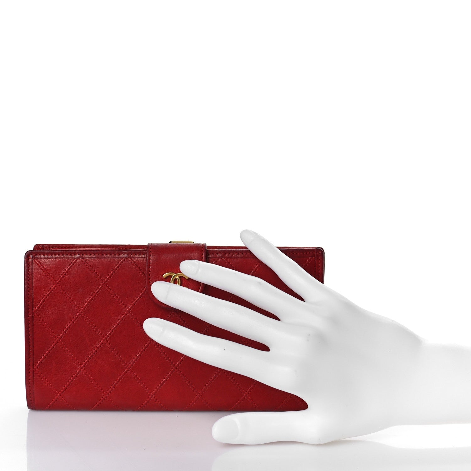 Chanel Calfskin Diamond Stitched French Wallet Red 2 of 14