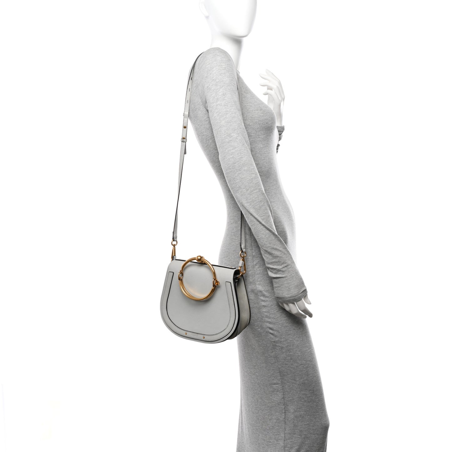 Calfskin Suede Medium Nile Bracelet Bag Airy Grey
