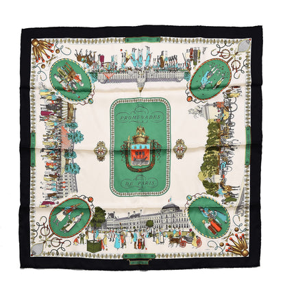 Hermes Silk Promenades de Paris Scarf 70 Black Creme Emeraude 1 of 7