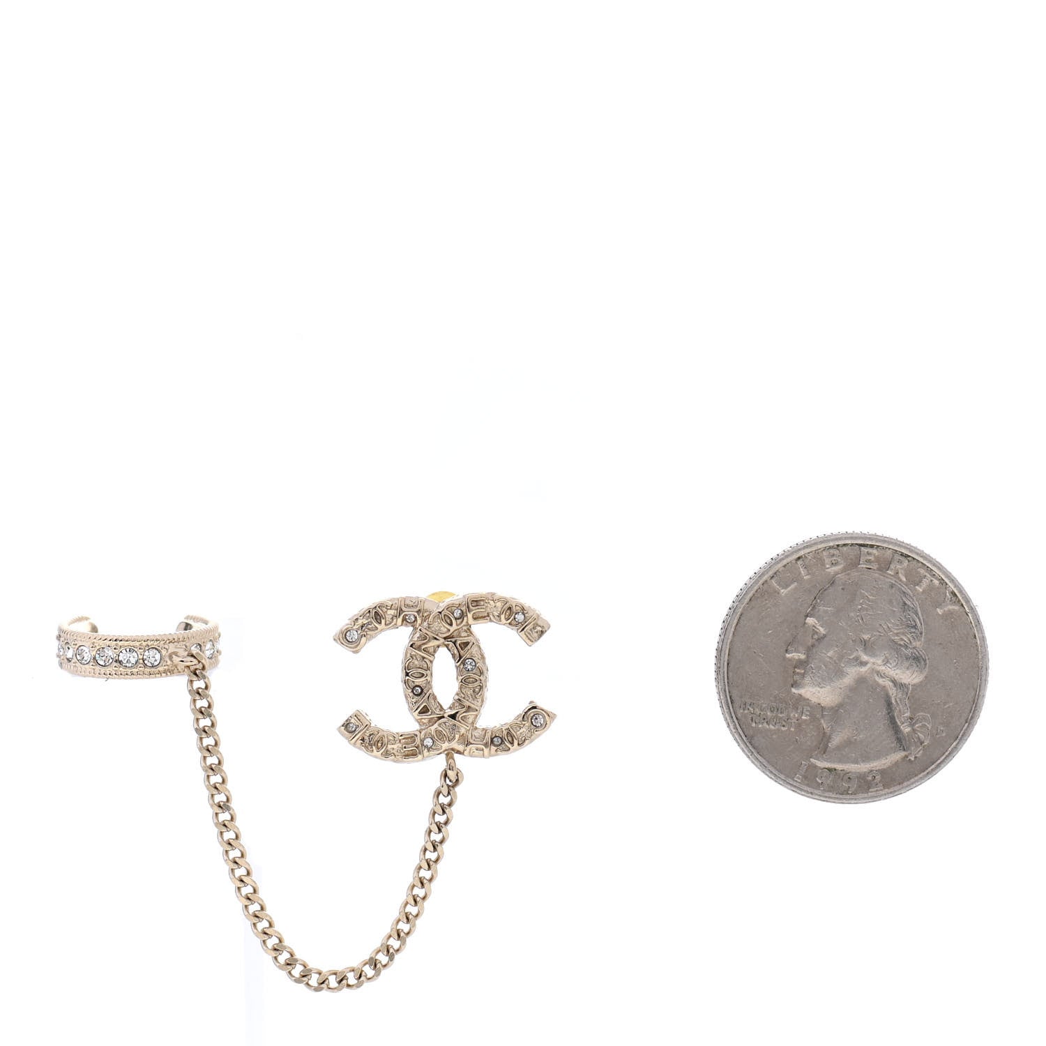 Chanel Crystal CC Cuff Single Earring Gold 2 of 4