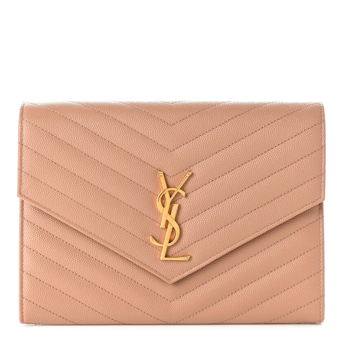 Grain De Poudre Matelasse Chevron Monogram Envelope Clutch Vintage Peach