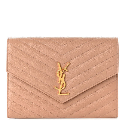Saint Laurent Grain De Poudre Matelasse Chevron Monogram Envelope Clutch Vintage Peach 1 of 7
