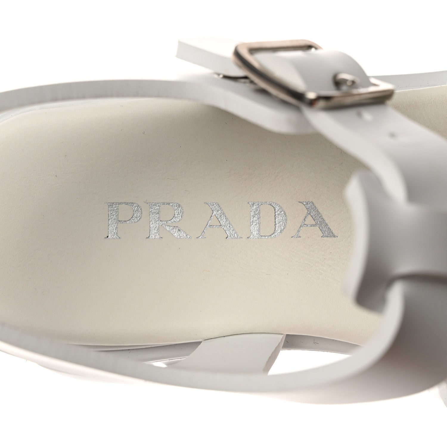 Prada Foam Rubber Metal Triangle Logo Monolith 55mm Cage Sandals 38 White 6 of 9