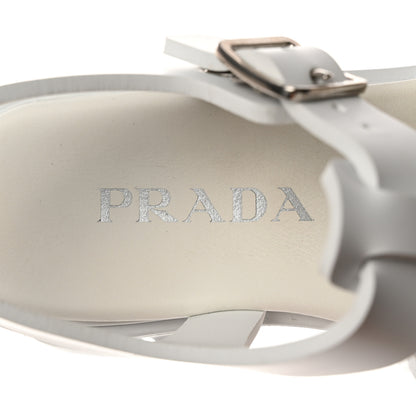 Prada Foam Rubber Metal Triangle Logo Monolith 55mm Cage Sandals 38 White 6 of 9