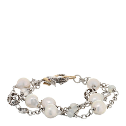 John Hardy Sterling Silver 18K Yellow Gold Cultured Pearl Ruby Moonstone Naga Dragon Three Strand Bracelet 1 of 3