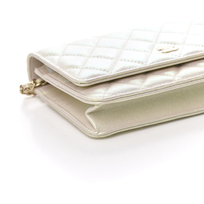 Chanel Iridescent Lambskin Quilted Wallet On Chain WOC Ivory 9 of 11