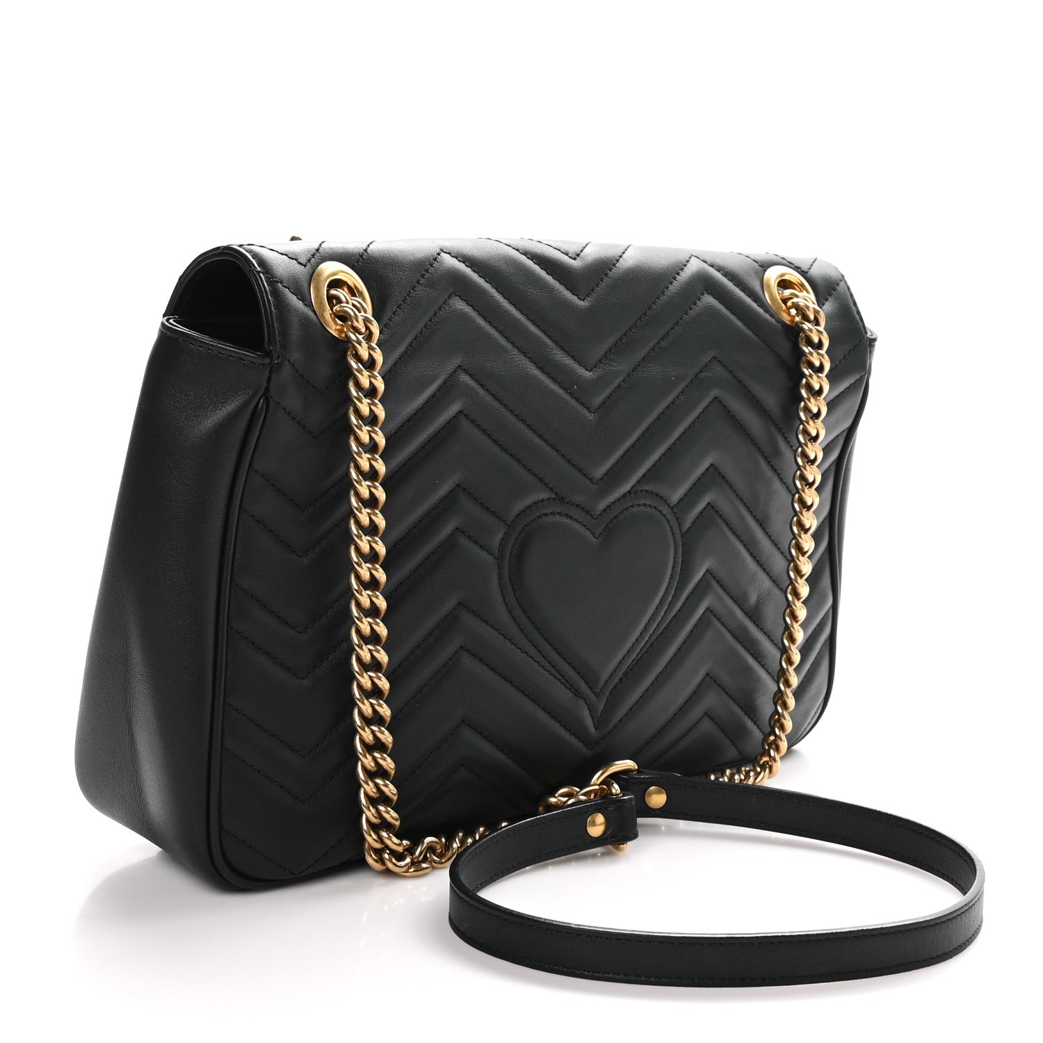 Gucci Calfskin Matelasse Medium GG Marmont Shoulder Bag Black 3 of 10