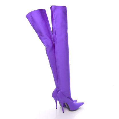 Balenciaga Spandex Pointed Toe Knife Thigh High Boots 37 Violet 4 of 7