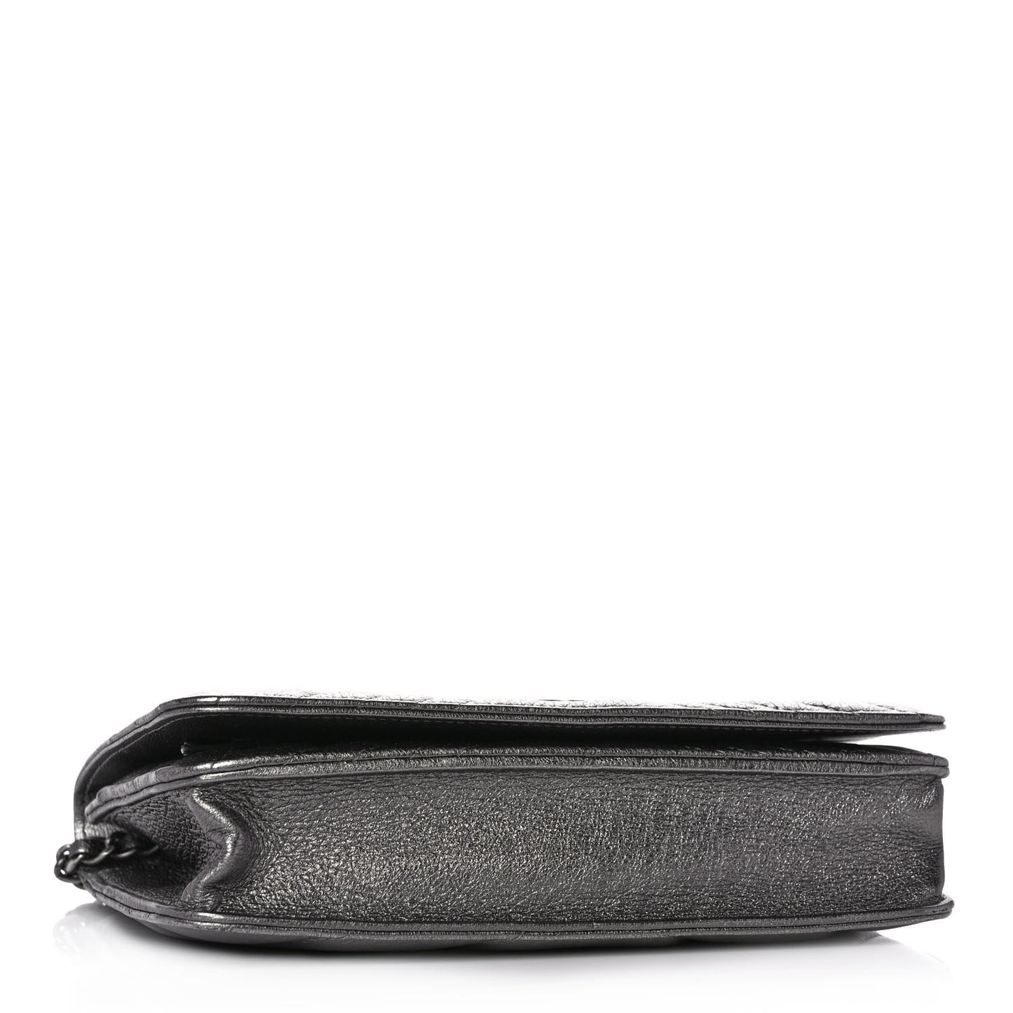 Metallic Calfskin Chevron Quilted Wallet On Chain WOC Dark Silver