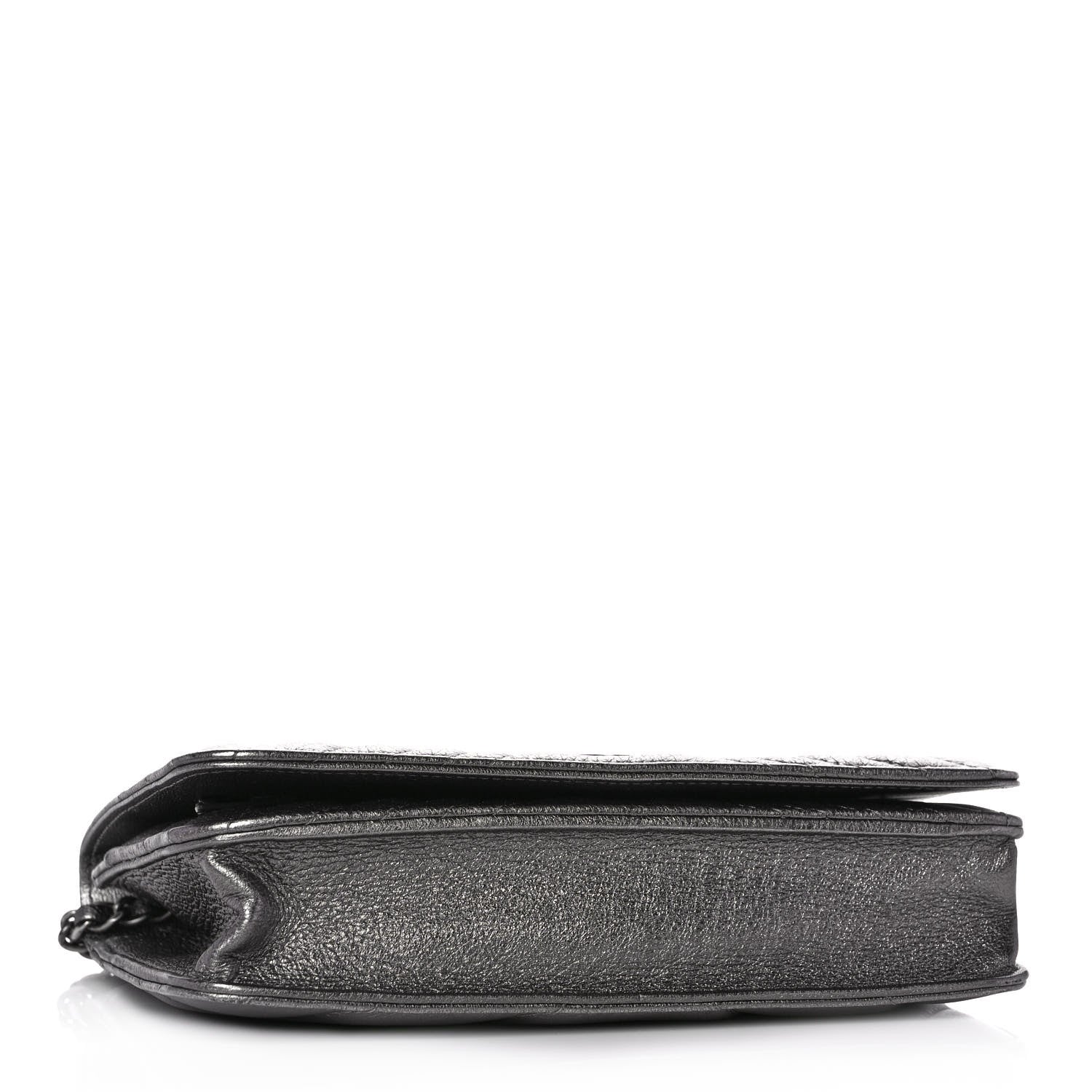 Chanel Metallic Calfskin Chevron Quilted Wallet On Chain WOC Dark Silver 4 of 11