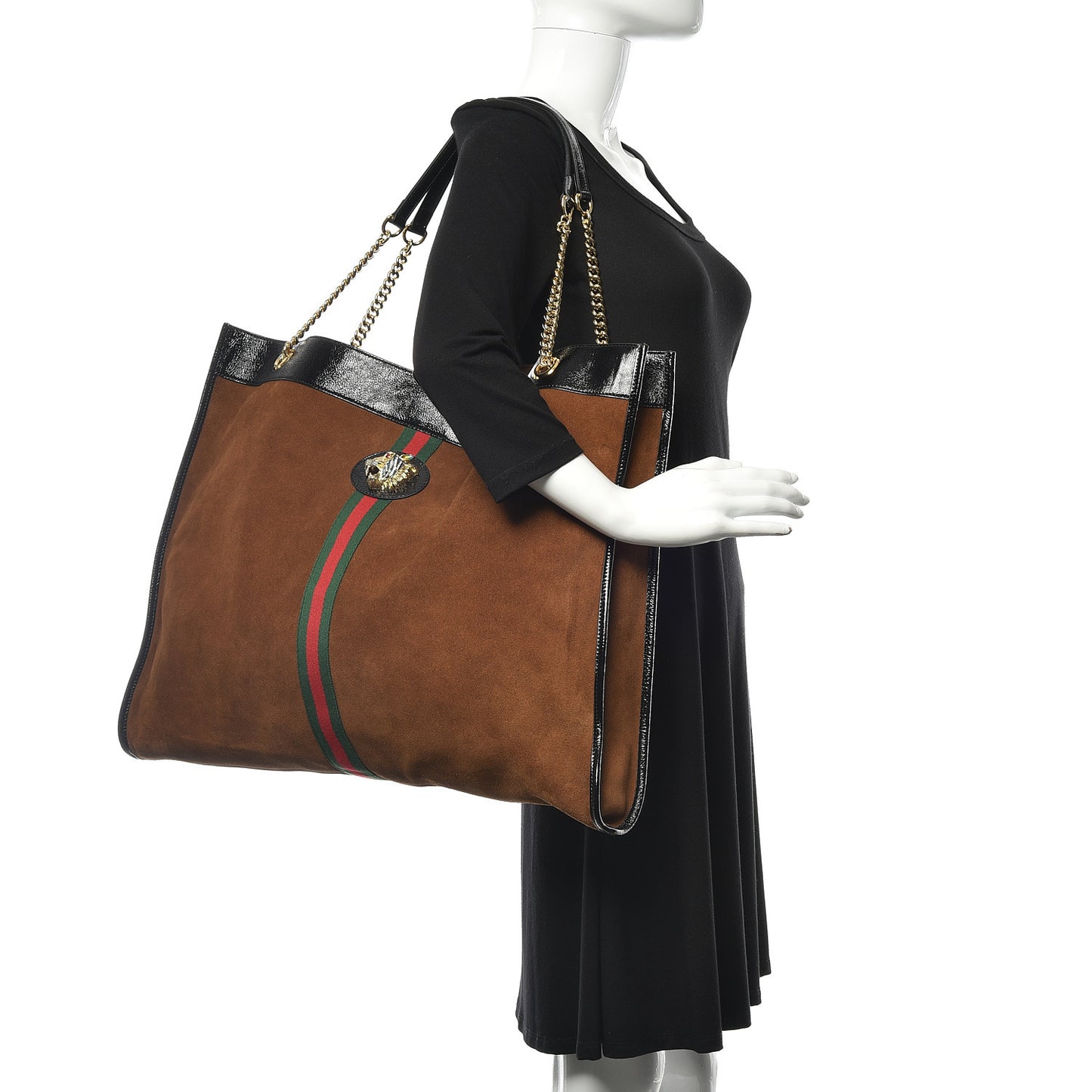 Suede Patent Maxi Rajah Chain Tote Nocciola Black