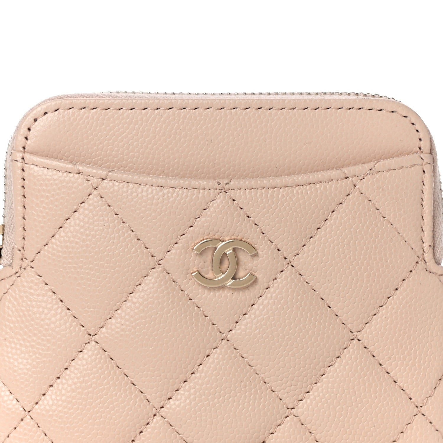 Chanel Caviar Quilted Zip Card Holder Wallet Light Beige 8 of 11